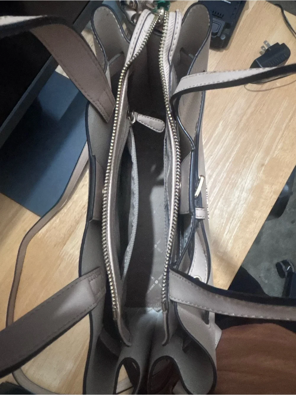 Michael Kors Neutral Beige Tote with Belt Accent